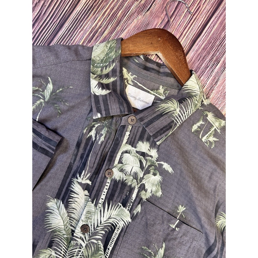 Tommy Bahama Short Sleeve *All‎ Silk* Floral Black Green Button Up Shirt Mens XL